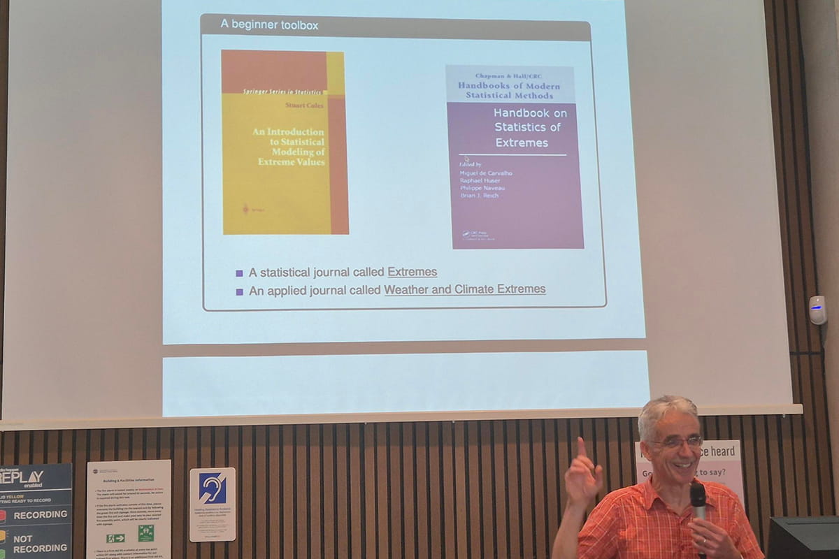 Philippe Naveau presenting at the Predicting Multivariate Extremes in Environmental Sciences seminar